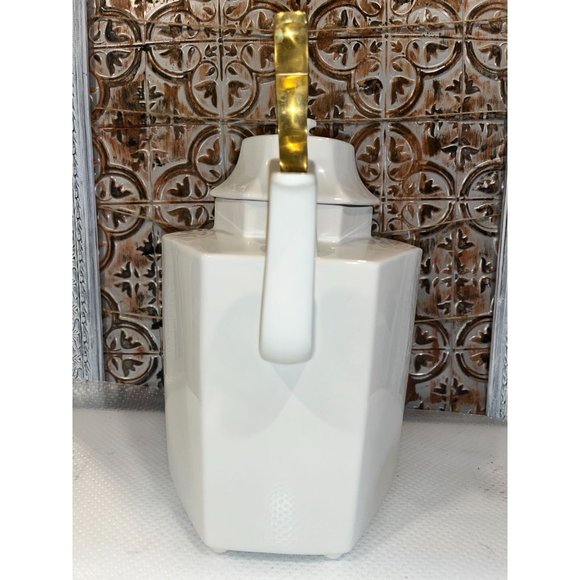 Mikasa Continental White  Hexagon Shaped Tea Pot Brass Handle Vintage - Picture 2 of 12